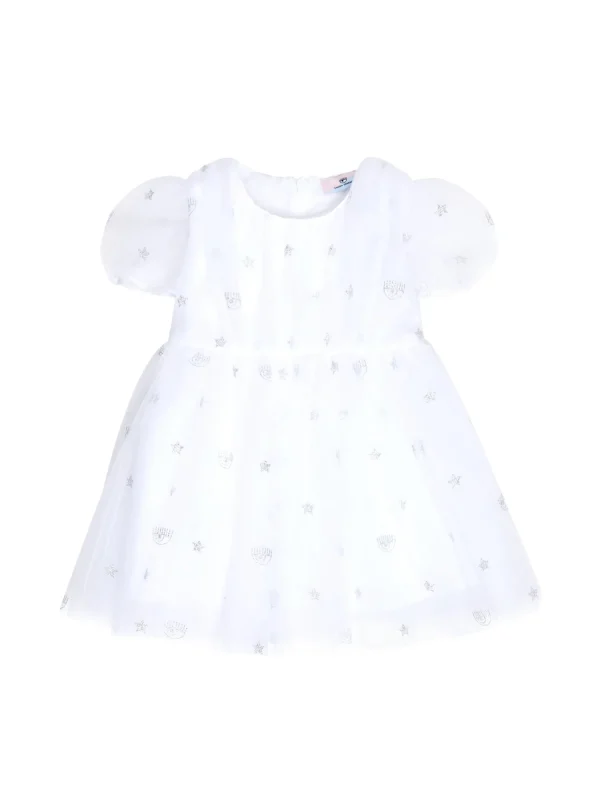 Chiara Ferragni Brand ALL-OVER EYE STAR TULLE DRESS | Kids New Born 0-24 Months