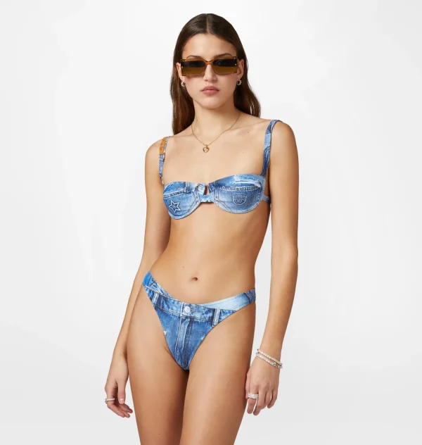 Chiara Ferragni Brand DENIM PRINT BIKINI BALCONETTE | Beachwear