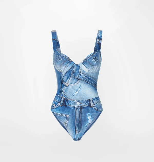 Chiara Ferragni Brand DENIM PRINT ONE-PIECE SWIMSUIT | Beachwear