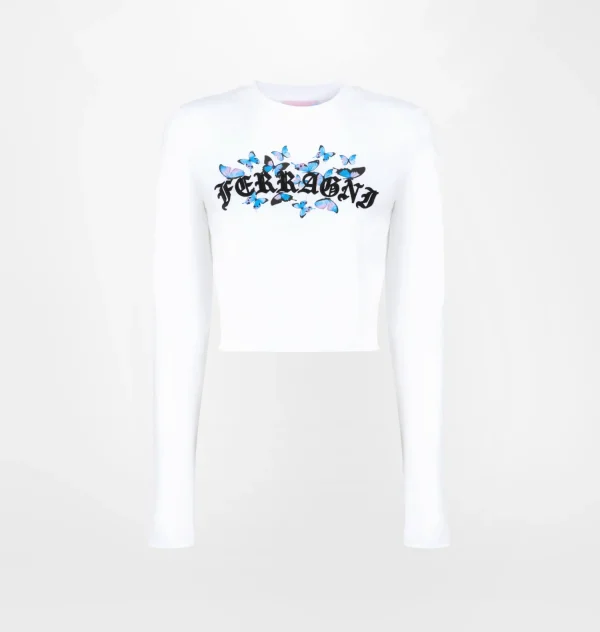 Chiara Ferragni Brand GOTHIC BUTTERFLIES CROP T-SHIRT | Tops & T-Shirt