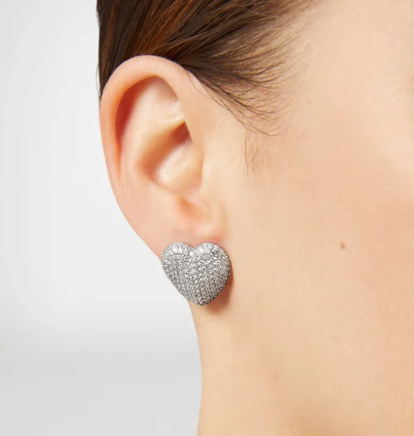 Chiara Ferragni Brand SILVER PAVE HEART BIG EARRINGS | Earrings | Silver 925