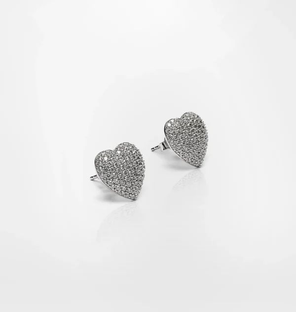 Chiara Ferragni Brand SILVER PAVE HEART EARRINGS | Earrings | Silver 925