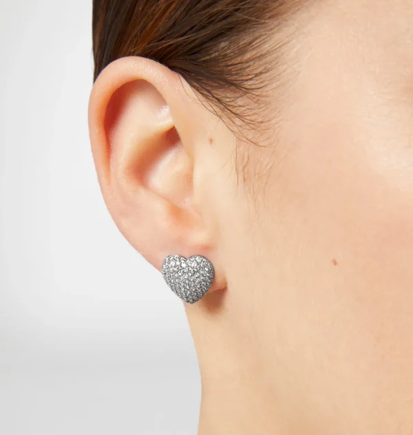 Chiara Ferragni Brand SILVER PAVE HEART EARRINGS | Earrings | Silver 925